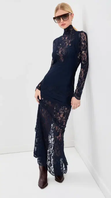 Rabanne Floral Lace Long Dress Deep Navy | Thumbnail 2 Rabanne Floral Lace Long Dress Deep Navy | Thumbnail 2
