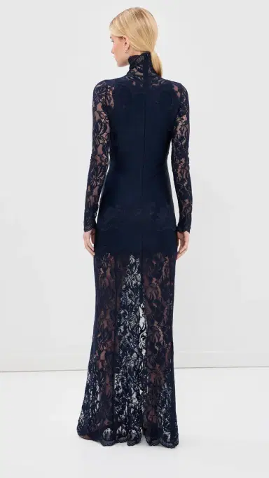 Rabanne Floral Lace Long Dress Deep Navy | Thumbnail 3 Rabanne Floral Lace Long Dress Deep Navy | Thumbnail 3