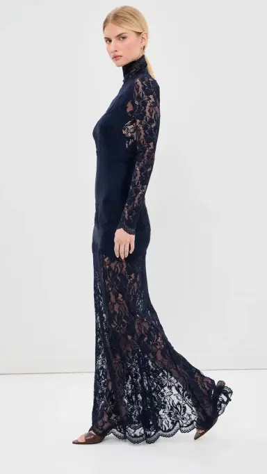 Rabanne Floral Lace Long Dress Deep Navy | Thumbnail 4 Rabanne Floral Lace Long Dress Deep Navy | Thumbnail 4