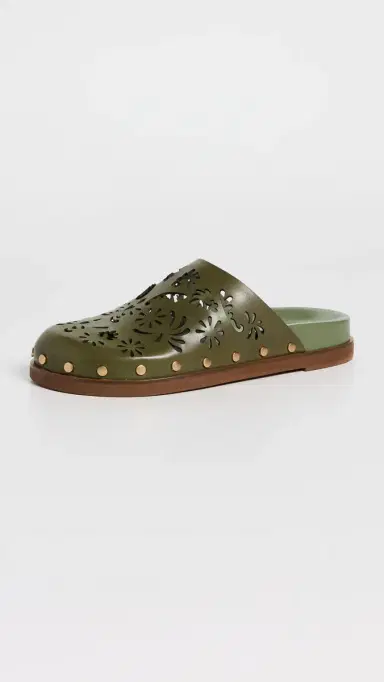 FARM Rio Lace Leather Anatomic Mules Seaweed Green | Thumbnail 2