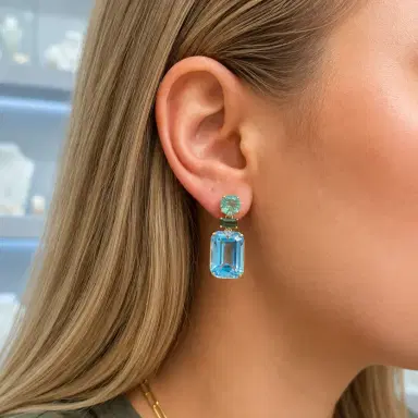 Wish Fine Jewelry 27.92ct Blue Topaz Green Sapphire 18K Gold Drop Earrings | Thumbnail 2 Wish Fine Jewelry 27.92ct Blue Topaz Green Sapphire 18K Gold Drop Earrings | Thumbnail 2