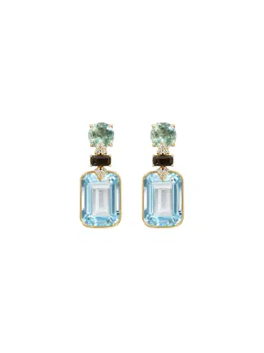 Wish Fine Jewelry 27.92ct Blue Topaz Green Sapphire 18K Gold Drop Earrings | Thumbnail 1 Wish Fine Jewelry 27.92ct Blue Topaz Green Sapphire 18K Gold Drop Earrings | Thumbnail 1
