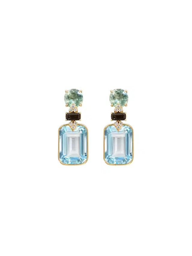 Wish Fine Jewelry 27.92ct Blue Topaz Green Sapphire 18K Gold Drop Earrings