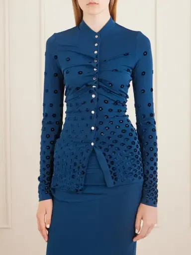 Rabanne Gathered Flocked Jersey Blouse | Thumbnail 3