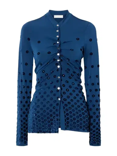 Rabanne Gathered Flocked Jersey Blouse | Thumbnail 1