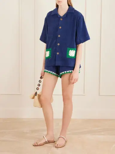 Terry Puesto Boxy Crochet-trimmed Organic Cotton-terry Shirt | Thumbnail 2