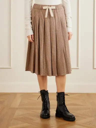 Moncler Pleated Checked Wool-blend Midi Skirt | Thumbnail 3 Moncler Pleated Checked Wool-blend Midi Skirt | Thumbnail 3