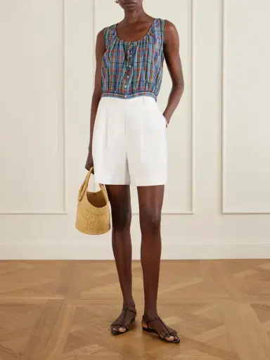 DÔEN Theo Gathered Checked Organic Cotton-voile Top | Thumbnail 2