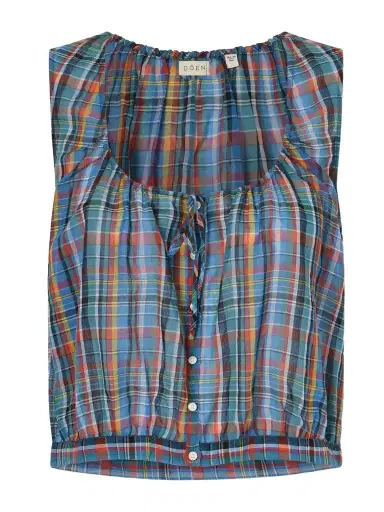 DÔEN Theo Gathered Checked Organic Cotton-voile Top | Thumbnail 1