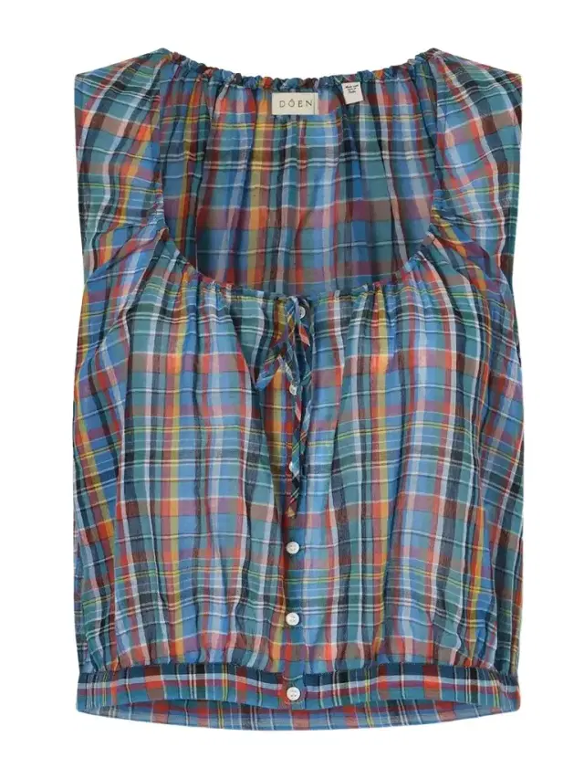 DÔEN Theo Gathered Checked Organic Cotton-voile Top