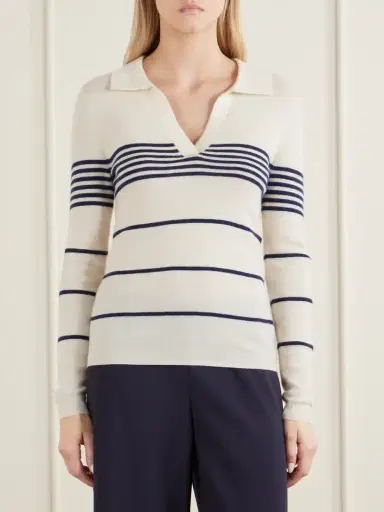 Nili Lotan Lucille Striped Cashmere Polo Sweater | Thumbnail 3