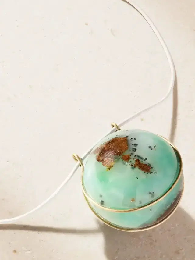 Marisa Klass 18-karat Gold, Chrysoprase And Leather Necklace