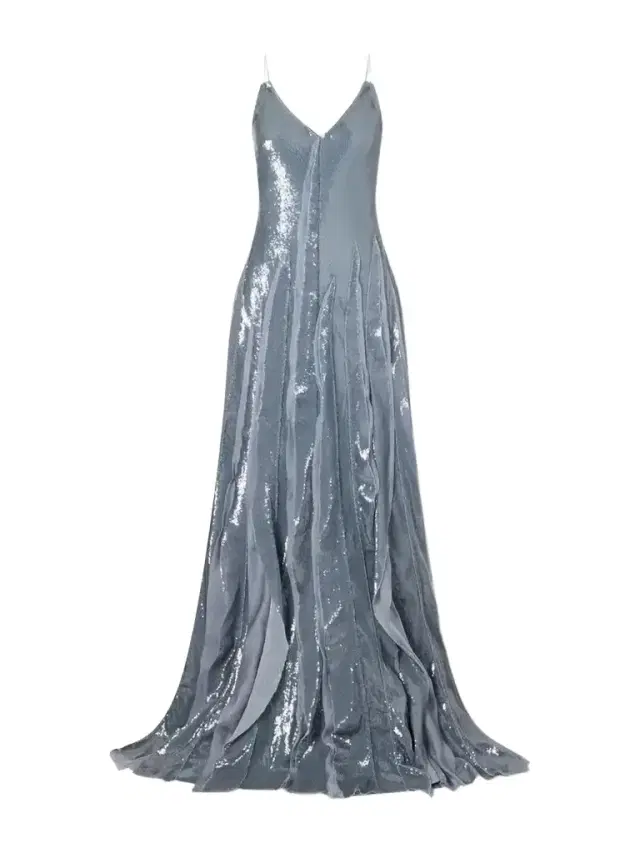 Pleated Sequined Chiffon Gown