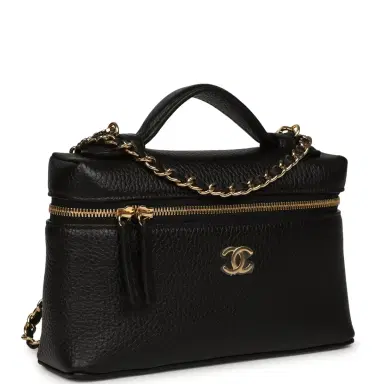 Chanel Chanel "Supple" Top Handle Long Vanity Case with Chain Black Grained Calfskin Gold Hardware | Thumbnail 2 Chanel Chanel "Supple" Top Handle Long Vanity Case with Chain Black Grained Calfskin Gold Hardware | Thumbnail 2
