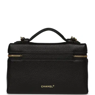 Chanel Chanel "Supple" Top Handle Long Vanity Case with Chain Black Grained Calfskin Gold Hardware | Thumbnail 4 Chanel Chanel "Supple" Top Handle Long Vanity Case with Chain Black Grained Calfskin Gold Hardware | Thumbnail 4