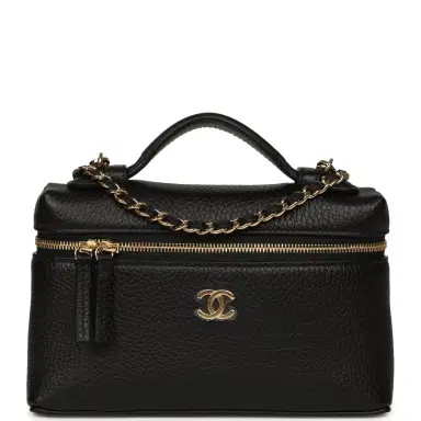 Chanel Chanel "Supple" Top Handle Long Vanity Case with Chain Black Grained Calfskin Gold Hardware | Thumbnail 1 Chanel Chanel "Supple" Top Handle Long Vanity Case with Chain Black Grained Calfskin Gold Hardware | Thumbnail 1