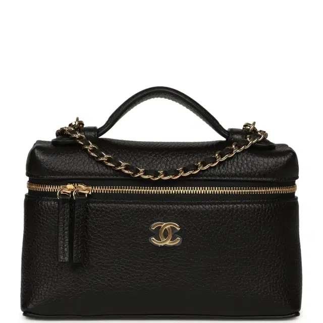 Chanel Chanel "Supple" Top Handle Long Vanity Case with Chain Black Grained Calfskin Gold Hardware