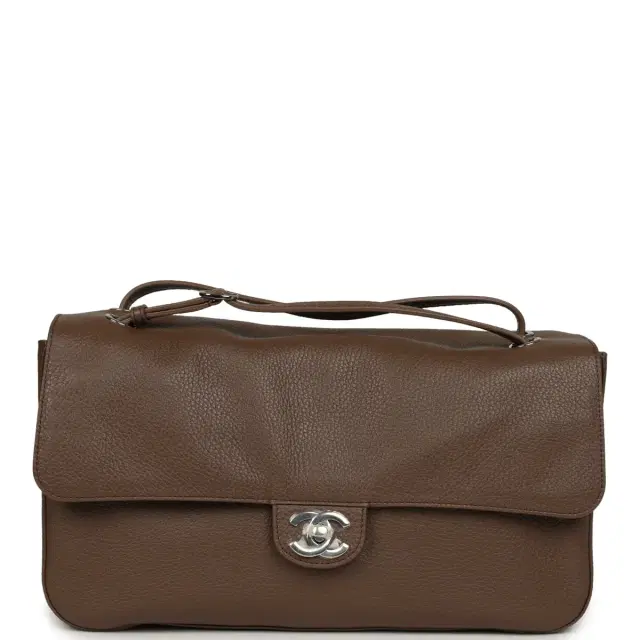 Chanel Maxi "Souplissimo" Small Flap Bag Brown Grained Calfskin Silver Hardware