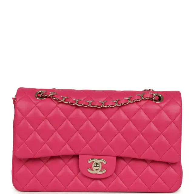 Chanel Chanel Medium Classic Double Flap Bag Dark Pink Lambskin Light Gold Hardware