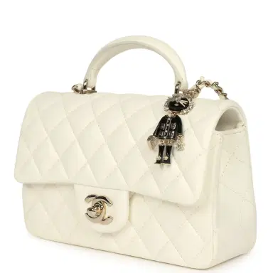 Chanel Chanel Mini Rectangular Flap Bag with Top Handle White Lambskin Light Gold Hardware | Thumbnail 5 Chanel Chanel Mini Rectangular Flap Bag with Top Handle White Lambskin Light Gold Hardware | Thumbnail 5