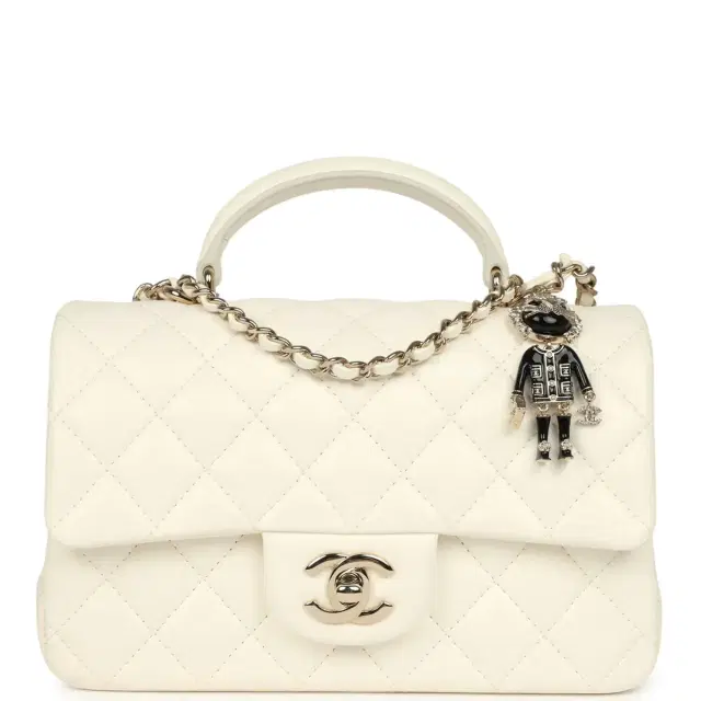 Chanel Chanel Mini Rectangular Flap Bag with Top Handle White Lambskin Light Gold Hardware