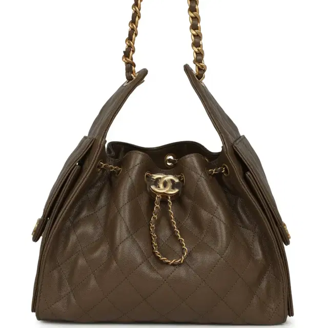 Chanel Chanel Small 25 Hobo Bag Dark Khaki Caviar Antique Gold Hardware