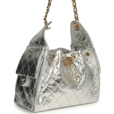 Chanel Chanel Small 25 Hobo Bag Silver Metallic Calfskin Gold Hardware | Thumbnail 2