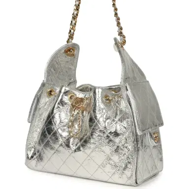 Chanel Chanel Small 25 Hobo Bag Silver Metallic Calfskin Gold Hardware | Thumbnail 5