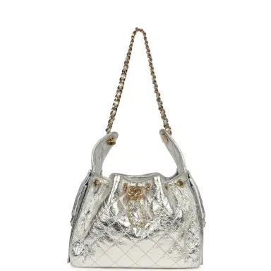 Chanel Chanel Small 25 Hobo Bag Silver Metallic Calfskin Gold Hardware | Thumbnail 6