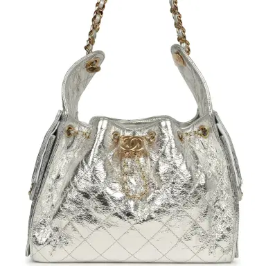 Chanel Chanel Small 25 Hobo Bag Silver Metallic Calfskin Gold Hardware | Thumbnail 1