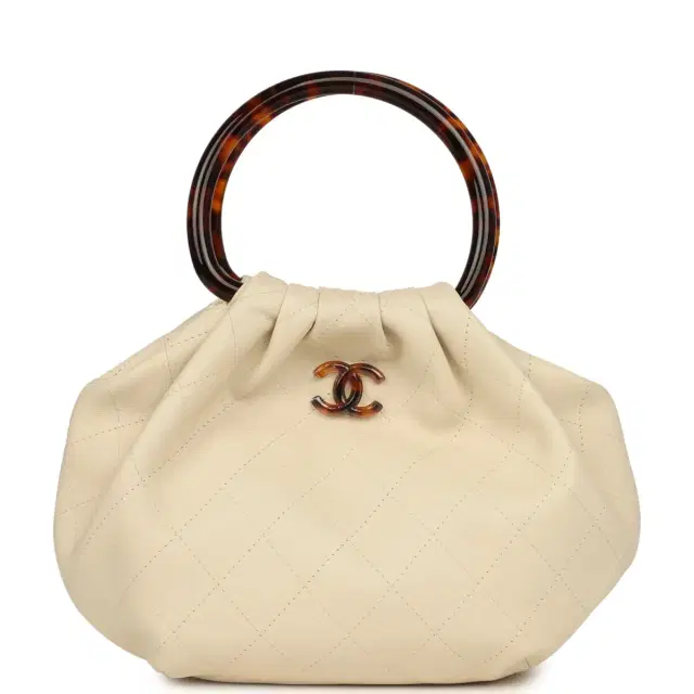 Chanel Small Pouch Light Beige Calfskin Tortoiseshell Hardware