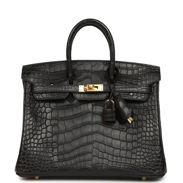 HERMÈS Hermes Birkin 25 Black Matte Alligator Gold Hardware