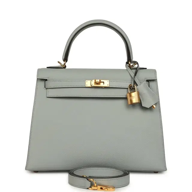 HERMÈS Hermes Kelly Sellier 25 Bleu Glacier Epsom Gold Hardware
