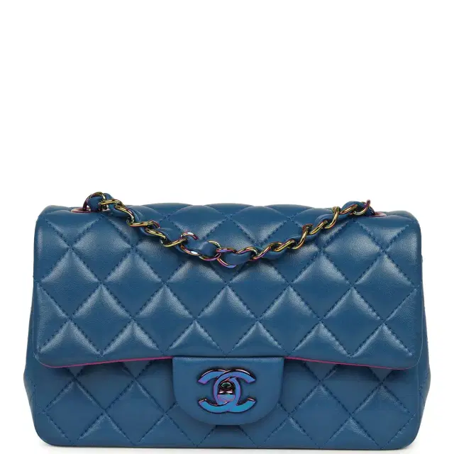 Chanel Pre-owned Chanel Mini Rectangular Flap Bag Blue, Purple Lambskin Rainbow Hardware