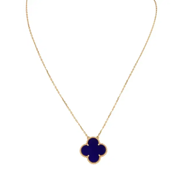 Van Cleef & Arpels Van Cleef & Arpels "Vendome" Magic Alhambra Pendant Necklace Blue Sevres Porcelain 18K Yellow Gold