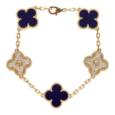 Van Cleef & Arpels Van Cleef & Arpels Limited Edition "Vendome" Vintage Alhambra Diamond Bracelet and Blue Sevres Porcelain 18K Yellow Gold | Thumbnail 1 Van Cleef & Arpels Van Cleef & Arpels Limited Edition "Vendome" Vintage Alhambra Diamond Bracelet and Blue Sevres Porcelain 18K Yellow Gold | Thumbnail 1