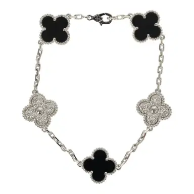 Van Cleef & Arpels Van Cleef & Arpels Vintage Alhambra 5 Motif Bracelet Onyx Diamonds and 18K White Gold | Thumbnail 1 Van Cleef & Arpels Van Cleef & Arpels Vintage Alhambra 5 Motif Bracelet Onyx Diamonds and 18K White Gold | Thumbnail 1