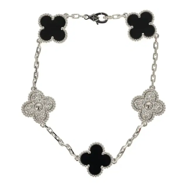 Van Cleef & Arpels Van Cleef & Arpels Vintage Alhambra 5 Motif Bracelet Onyx Diamonds and 18K White Gold