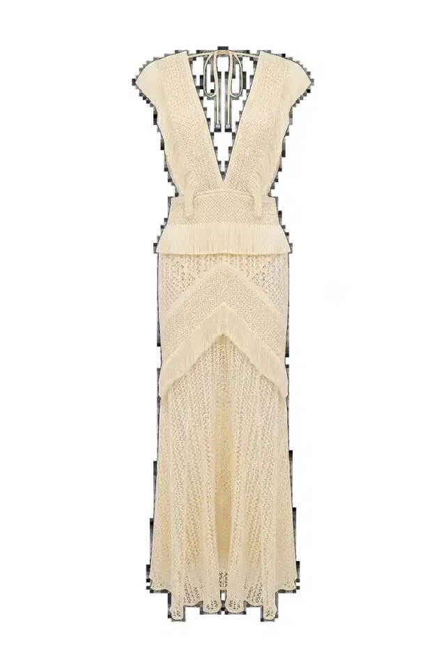 PatBo AYLA FRINGE PLUNGE MAXI DRESS
