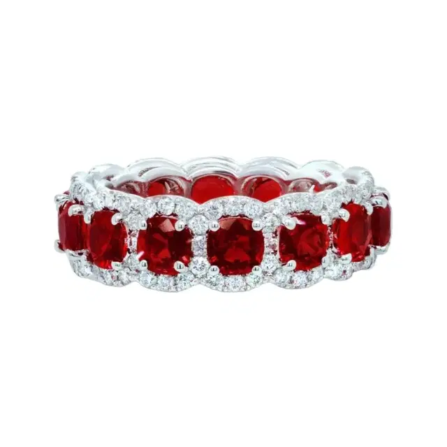 DIANA M. JEWELS Diana M. Jewels 18K White Gold Ruby & Diamond Halo Band Ring Sz. 6 by The Solist
