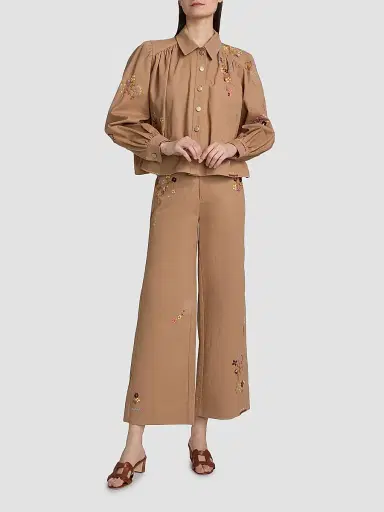 Cinq à Sept Women's Betsy Wildflower-Embroidered Wide-Leg Crop Pants - Brown Sandstone | Thumbnail 2