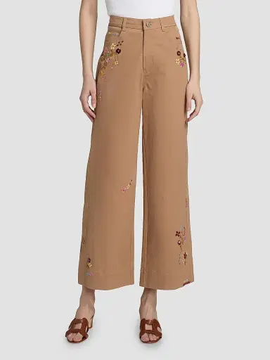 Cinq à Sept Women's Betsy Wildflower-Embroidered Wide-Leg Crop Pants - Brown Sandstone | Thumbnail 3