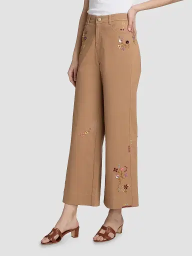 Cinq à Sept Women's Betsy Wildflower-Embroidered Wide-Leg Crop Pants - Brown Sandstone | Thumbnail 4