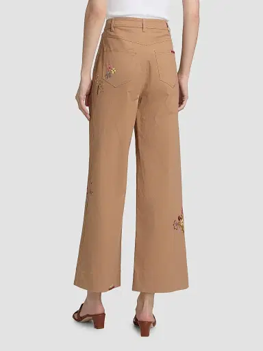 Cinq à Sept Women's Betsy Wildflower-Embroidered Wide-Leg Crop Pants - Brown Sandstone | Thumbnail 5