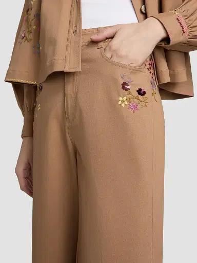 Cinq à Sept Women's Betsy Wildflower-Embroidered Wide-Leg Crop Pants - Brown Sandstone | Thumbnail 6
