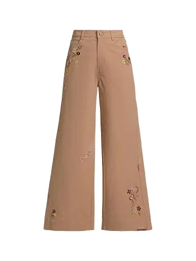 Cinq à Sept Women's Betsy Wildflower-Embroidered Wide-Leg Crop Pants - Brown Sandstone | Thumbnail 1