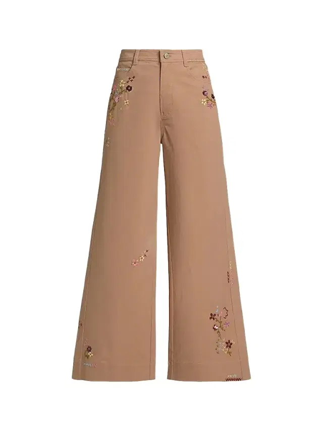 Cinq à Sept Women's Betsy Wildflower-Embroidered Wide-Leg Crop Pants - Brown Sandstone