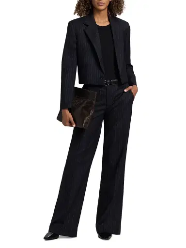 Nili Lotan Women's Swan Pinstriped Stretch-Wool Crop Blazer - Midnight Pinstripes - Size 12 | Thumbnail 2 Nili Lotan Women's Swan Pinstriped Stretch-Wool Crop Blazer - Midnight Pinstripes - Size 12 | Thumbnail 2