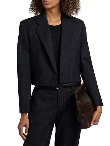 Nili Lotan Women's Swan Pinstriped Stretch-Wool Crop Blazer - Midnight Pinstripes - Size 12 | Thumbnail 3 Nili Lotan Women's Swan Pinstriped Stretch-Wool Crop Blazer - Midnight Pinstripes - Size 12 | Thumbnail 3