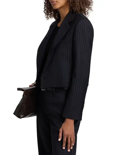 Nili Lotan Women's Swan Pinstriped Stretch-Wool Crop Blazer - Midnight Pinstripes - Size 12 | Thumbnail 4 Nili Lotan Women's Swan Pinstriped Stretch-Wool Crop Blazer - Midnight Pinstripes - Size 12 | Thumbnail 4
